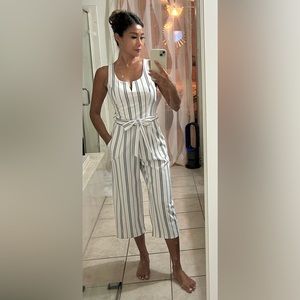 Pin striped white jumpsuit. Size S
